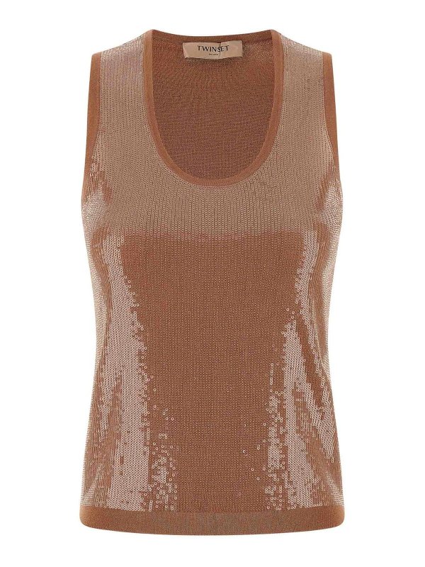 TWINSET: トップス＆タンクトップ - トップ/タンクトップ - ブラウン