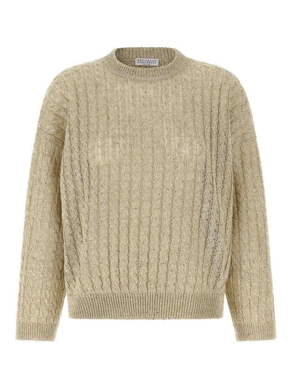 BRUNELLO CUCINELLI: Strickpullover mit Rundhalsausschnitt - Rundhalspullover - Beige