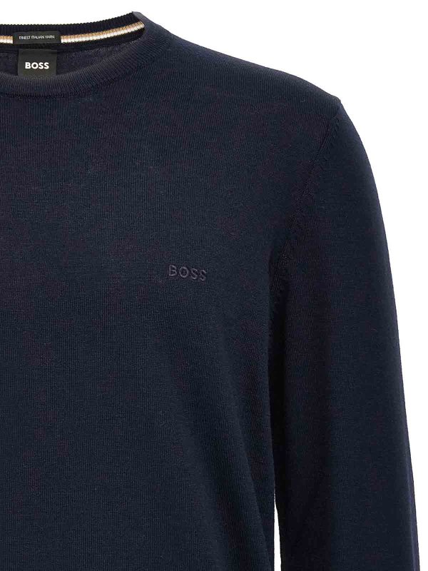 The Best Shops Hugo Boss: Strickpullover mit Rundhalsausschnitt - Rundhalspullover - Blau