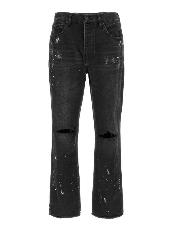 PURPLE BRAND: straight leg jeans - P011 Knee Slit Paint Jeans