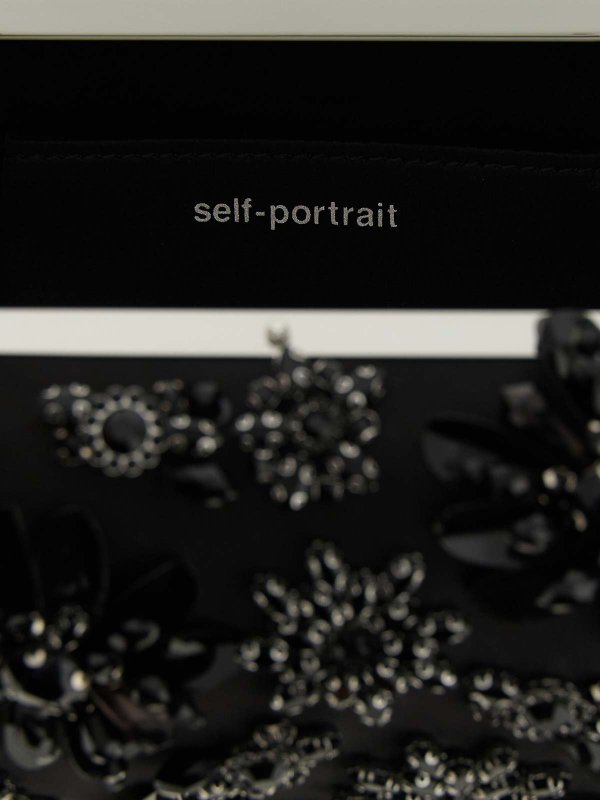 Pochette in cristallo floreale satinato nero Replica 
online: Self Portrait
