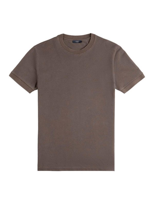 FAY: t-shirts - T-Shirt In Brown Piquet Cotton With Crew Neck