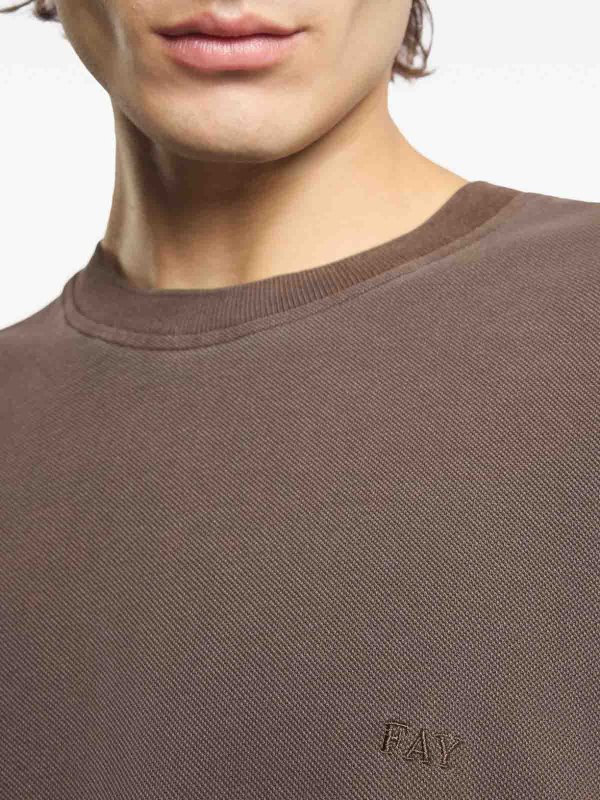 FAY: t-shirts online - T-Shirt In Brown Piquet Cotton With Crew Neck