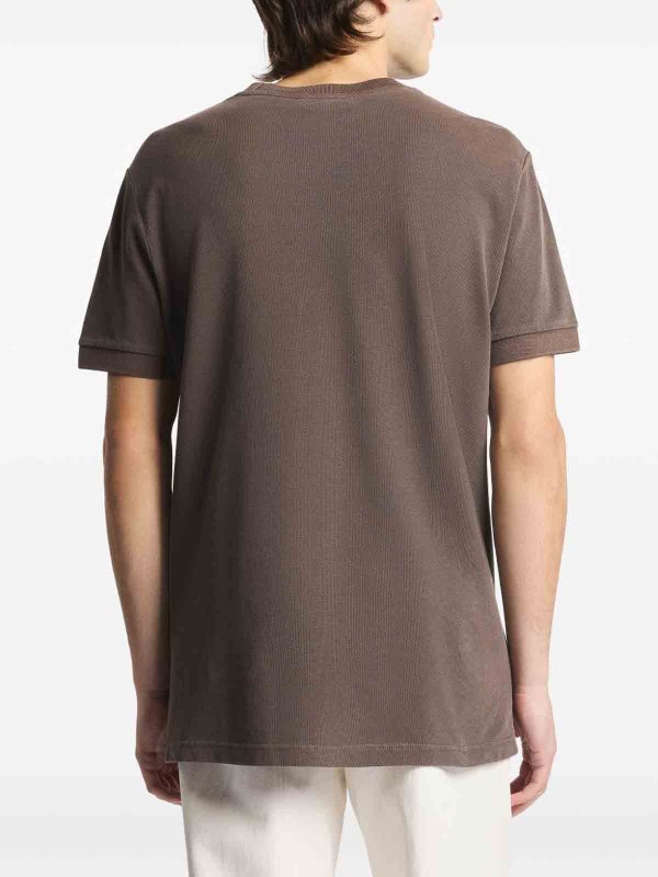 The Best Shops FAY: t-shirts - T-Shirt In Brown Piquet Cotton With Crew Neck