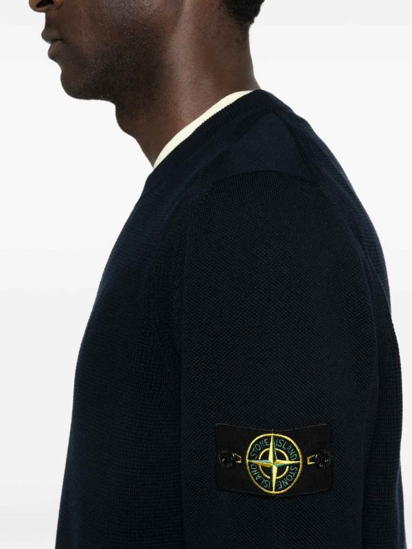 The Best Shops STONE ISLAND: Strickpullover mit Rundhalsausschnitt - Rundhalspullover - Blau