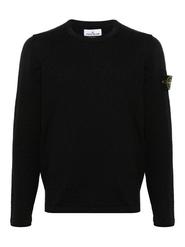 STONE ISLAND: crew necks - Black Crew Neck Sweater