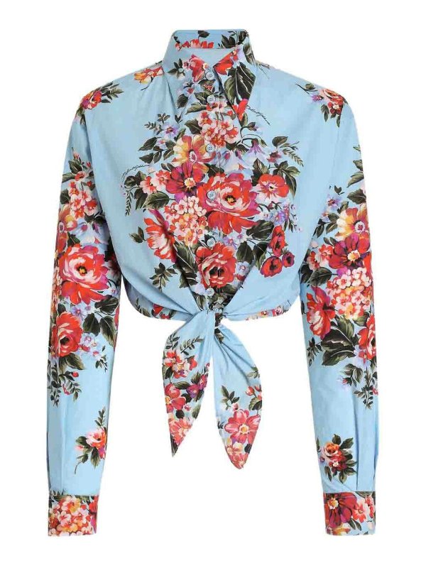 DOLCE & GABBANA: shirts - Light Blue Short Shirt With Flower Print