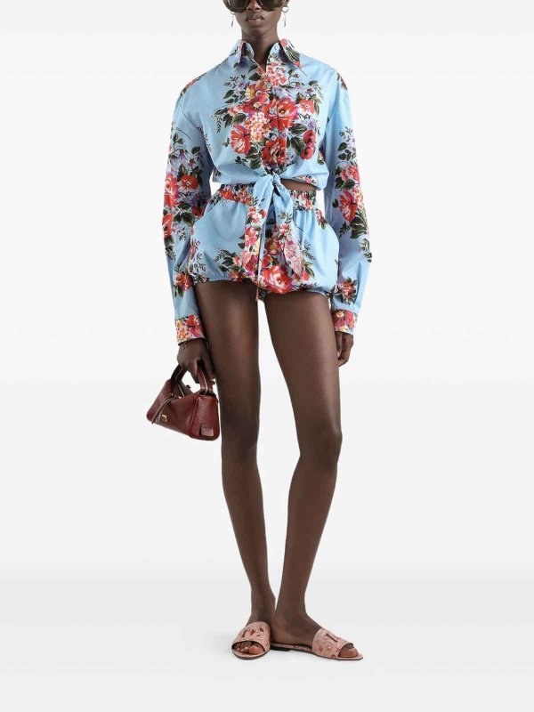 DOLCE & GABBANA: shirts online - Light Blue Short Shirt With Flower Print