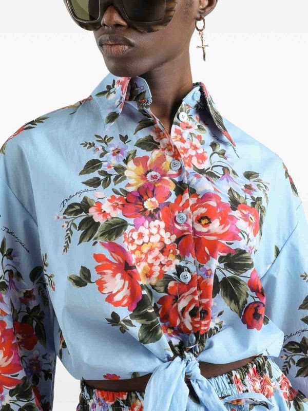 The Best Shops DOLCE & GABBANA: shirts - Light Blue Short Shirt With Flower Print