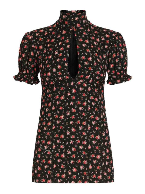 DOLCE & GABBANA: blouses - Black Blouse In Silk With Flower Print