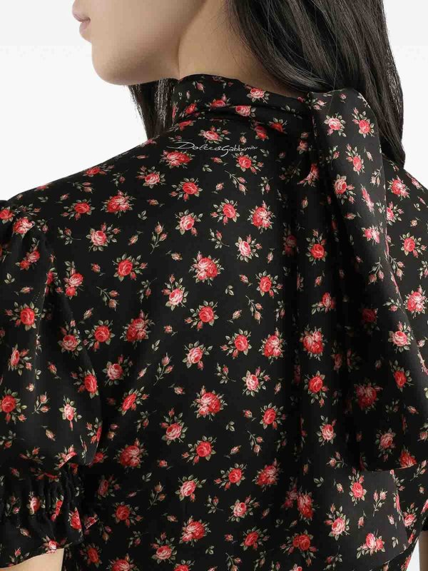 The Best Shops DOLCE & GABBANA: blouses - Black Blouse In Silk With Flower Print