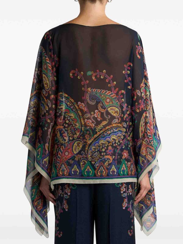 ETRO: tuniche online - Poncho in seta stampata