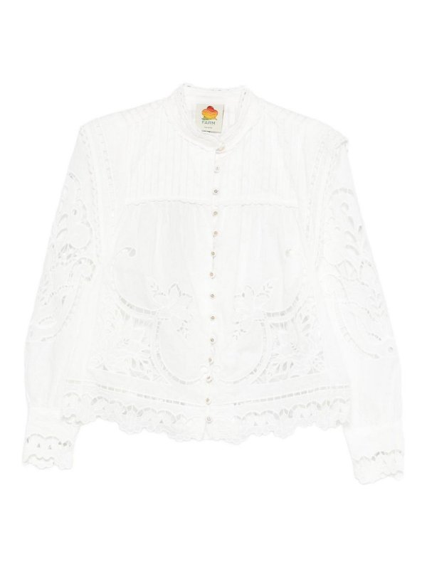 FARM RIO: blouses - Blouse With Floral Embroidery In White Cotton