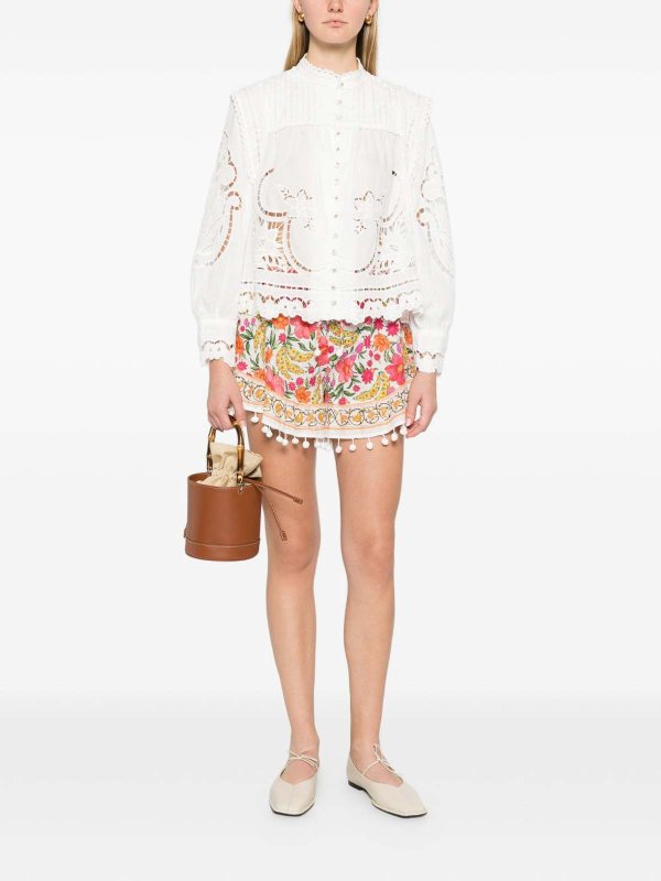 FARM RIO: blouses online - Blouse With Floral Embroidery In White Cotton