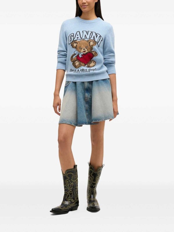 GANNI: mini skirts online - Denim Miniskirt With A Washed-Out Effect