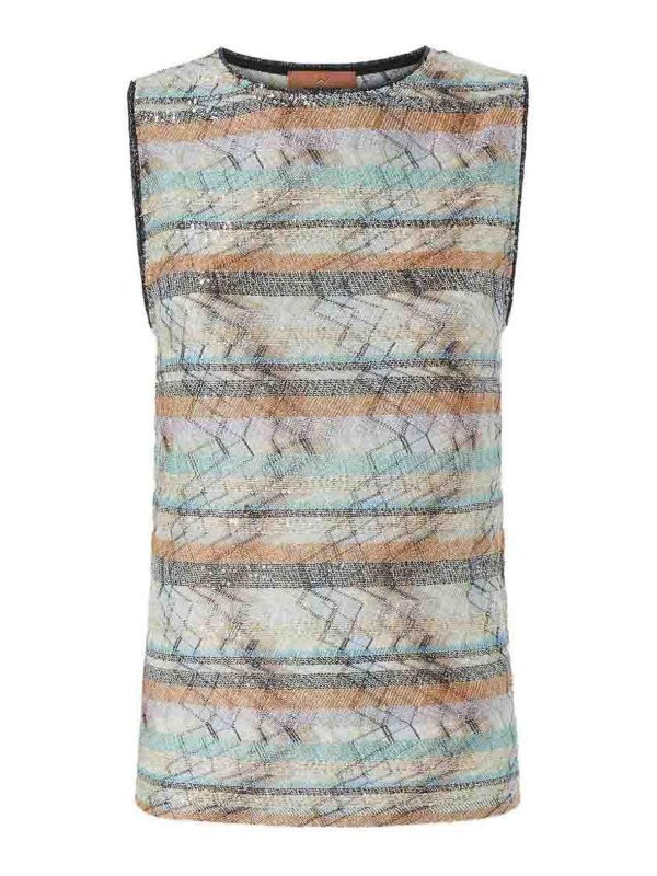 MISSONI: Tops & Tank tops - Striped Top In Beige/Blue/Multicolor