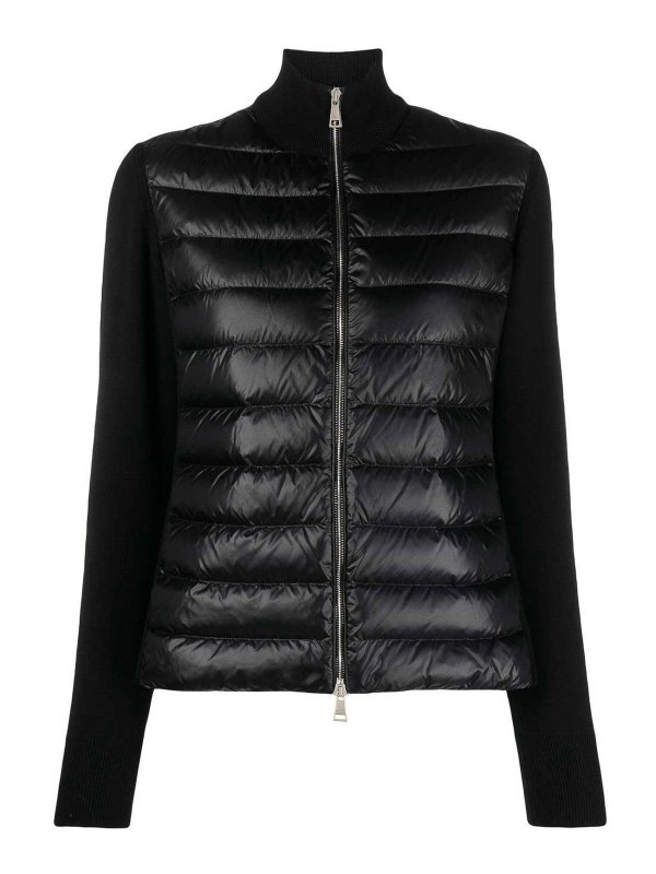 MONCLER: cardigan - Giacca Cardigan Nera Con Inserti