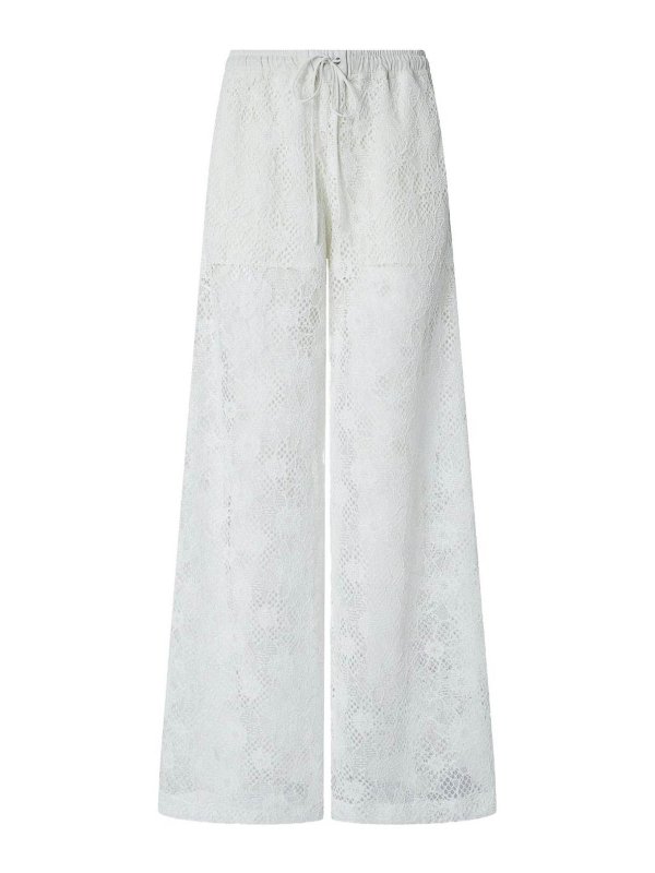 Pinko: pantaloni casual - Pantaloni bianchi in pizzo floreale