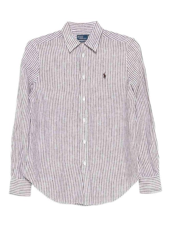 POLO RALPH LAUREN: shirts - Brown And White Striped Linen Shirt