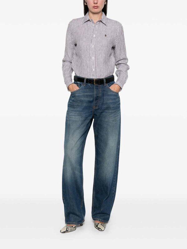 POLO RALPH LAUREN: shirts online - Brown And White Striped Linen Shirt