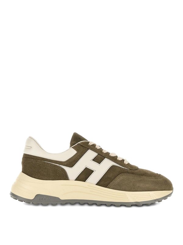 HOGAN: trainers - Hiperlight Sneakers In Green Olive Leather