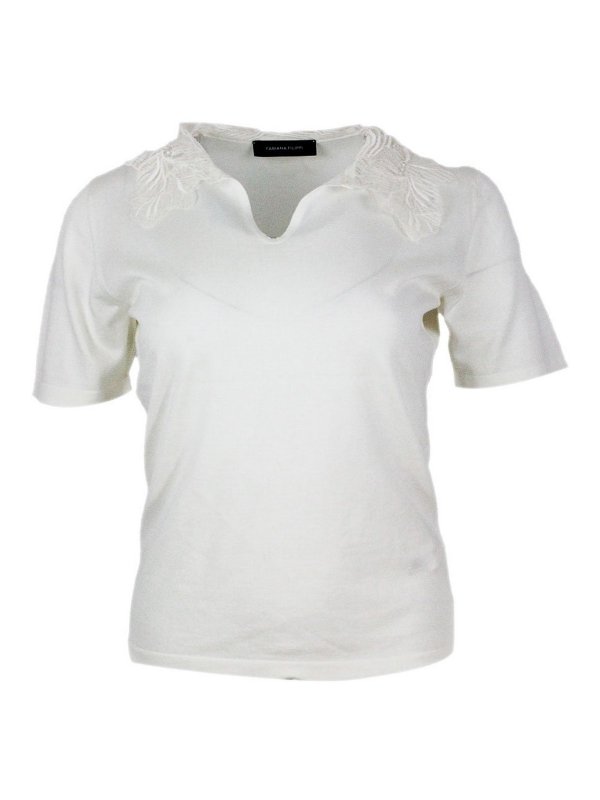 FABIANA FILIPPI: Suéteres con cuello pico - Suéter Cuello Redondo - Crema