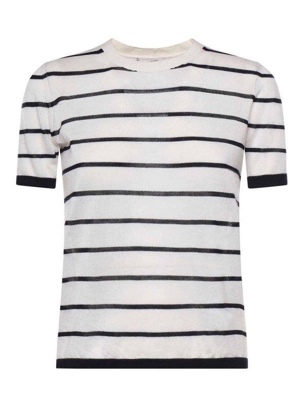 Max Mara: Strickpullover mit Rundhalsausschnitt - Rundhalspullover - Weiß