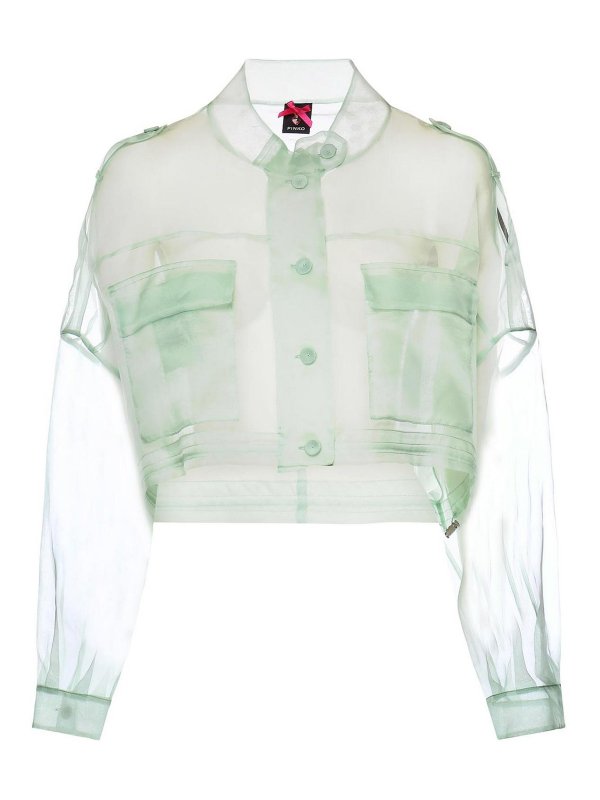 Pinko: casual jackets - Cropped Pea Coat In Pure Silk Organza