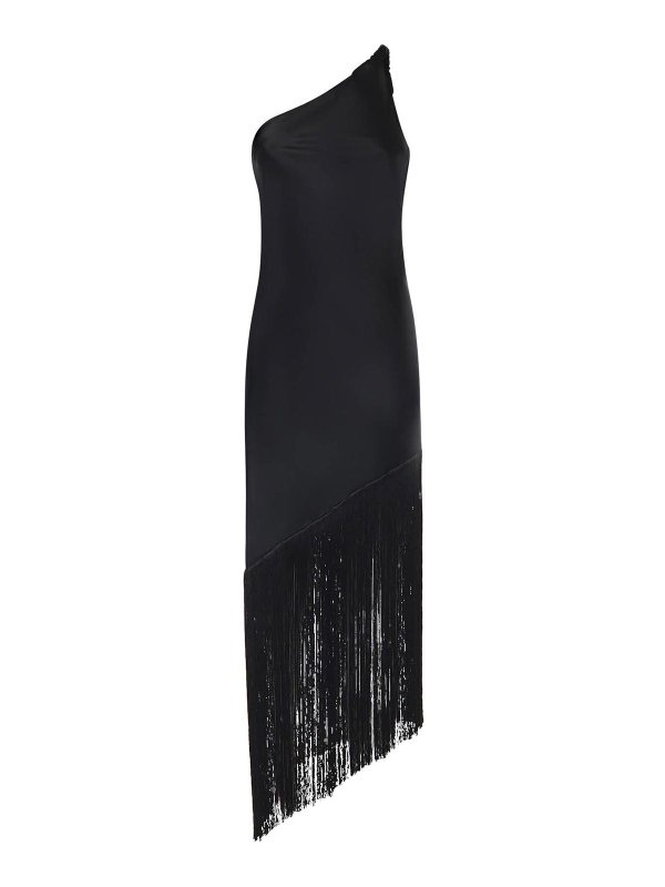 Pinko: knee length dresses - Satin Dress With Fringe