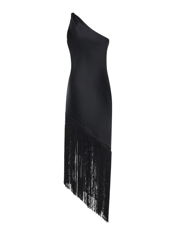 Pinko: knee length dresses online - Satin Dress With Fringe