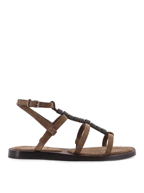 BRUNELLO CUCINELLI: sandals - Suede Sandals With Mobile Details
