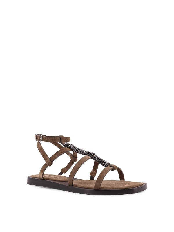 BRUNELLO CUCINELLI: sandals online - Suede Sandals With Mobile Details