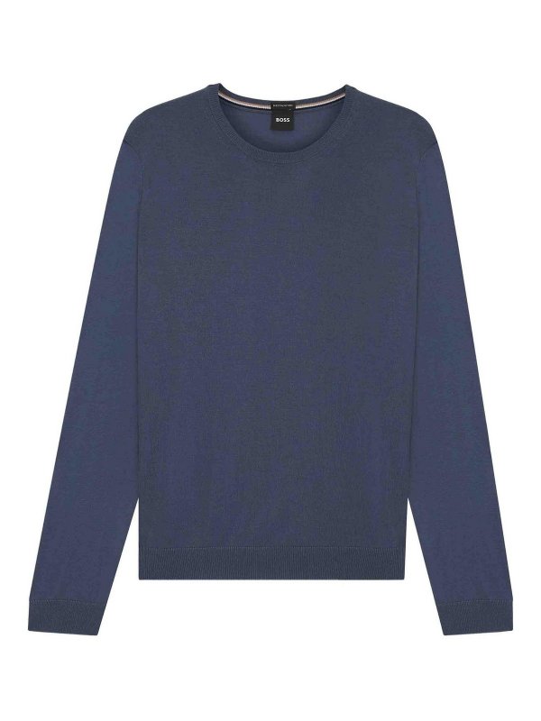 Hugo Boss: Strickpullover mit Rundhalsausschnitt - Rundhalspullover - Blau