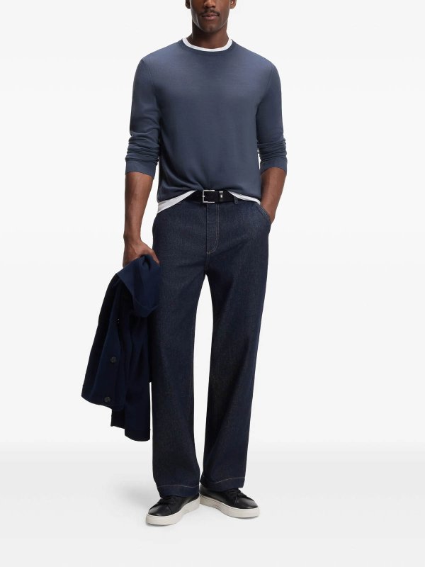 Hugo Boss: Strickpullover mit Rundhalsausschnitt online - Rundhalspullover - Blau