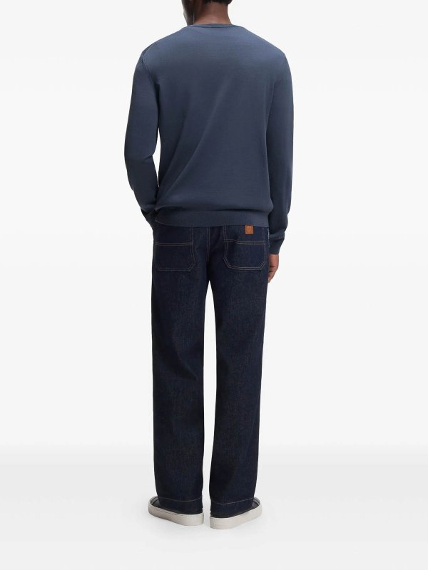 The Best Shops Hugo Boss: Strickpullover mit Rundhalsausschnitt - Rundhalspullover - Blau