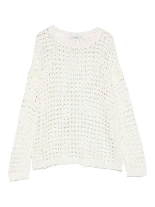Max Mara: Strickpullover mit Rundhalsausschnitt - Rundhalspullover - Creme