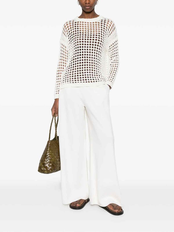 Max Mara: Strickpullover mit Rundhalsausschnitt online - Rundhalspullover - Creme