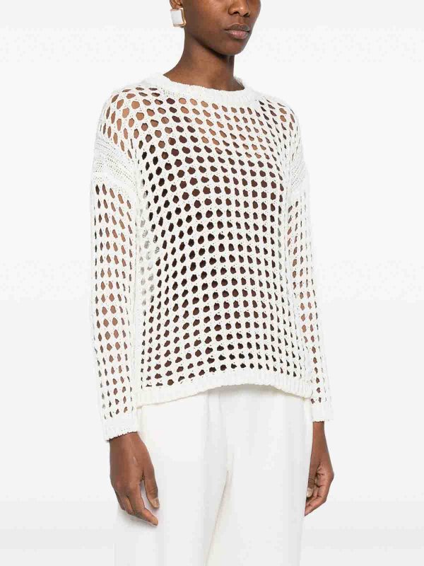 The Best Shops Max Mara: Strickpullover mit Rundhalsausschnitt - Rundhalspullover - Creme