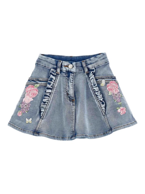 MONNALISA: ニーレングススカート＆ミディ丈 - 膝丈/ミディスカート - デニム