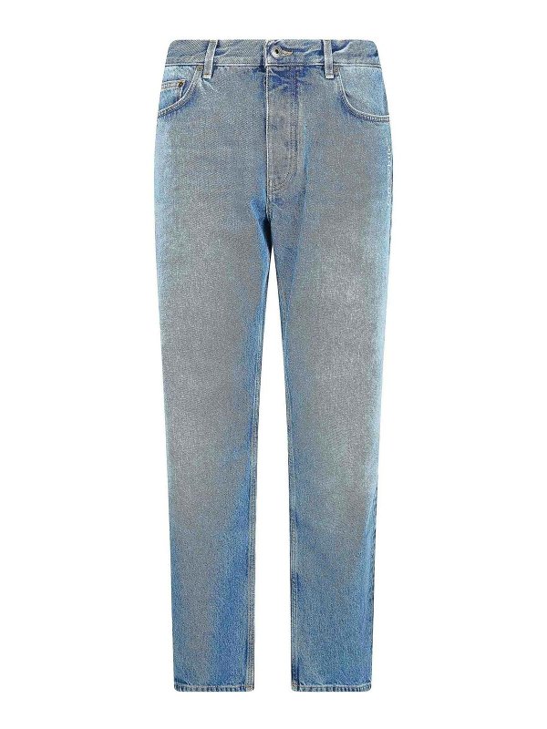 OFF-WHITE: ストレートジーンズ - ストレートジーンズ - ミディアムウォッシュ