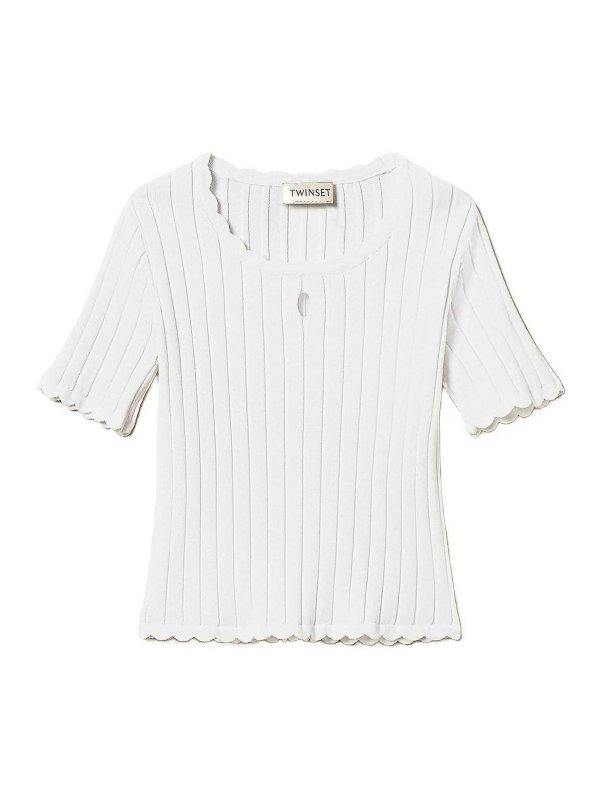 TWINSET: Strickpullover mit Rundhalsausschnitt - Rundhalspullover - Creme