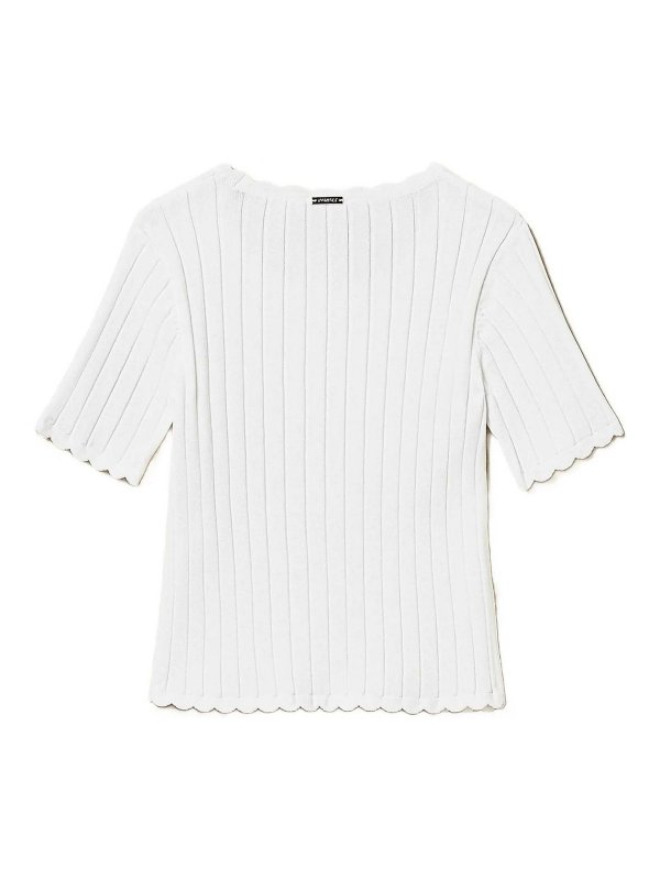 TWINSET: Strickpullover mit Rundhalsausschnitt online - Rundhalspullover - Creme