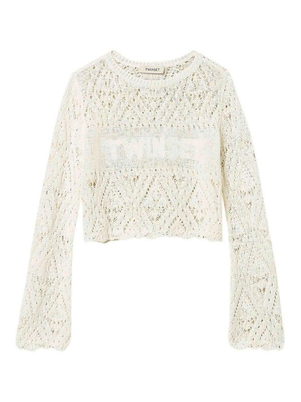 TWINSET: Strickpullover mit Rundhalsausschnitt - Rundhalspullover - Weiß