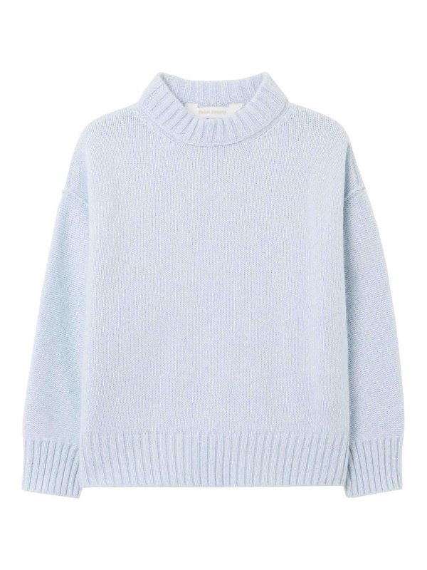 Palm Angels: Strickpullover mit Rundhalsausschnitt - Rundhalspullover - Hellblau
