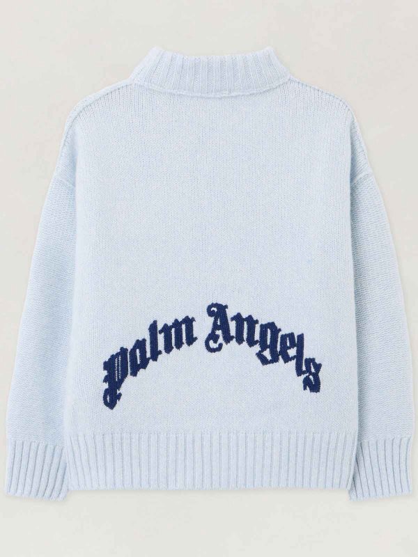 Palm Angels: Strickpullover mit Rundhalsausschnitt online - Rundhalspullover - Hellblau