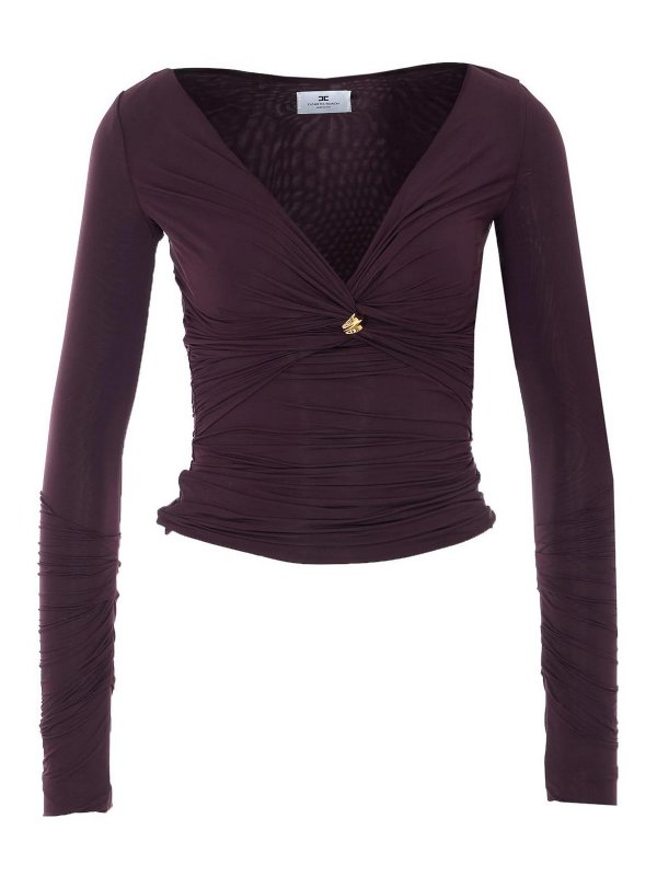 ELISABETTA FRANCHI: Tops & Tank tops - Brown Rouches Top