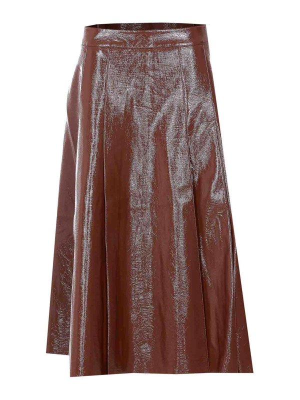 ESSENTIEL ANTWERP: leather skirts - Chocolate Jib Faux Leather Skirt