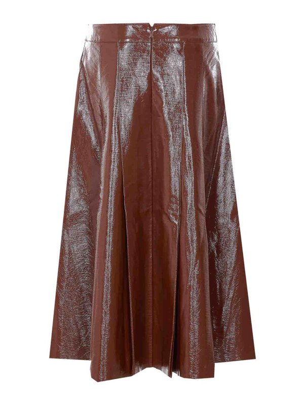 ESSENTIEL ANTWERP: leather skirts online - Chocolate Jib Faux Leather Skirt