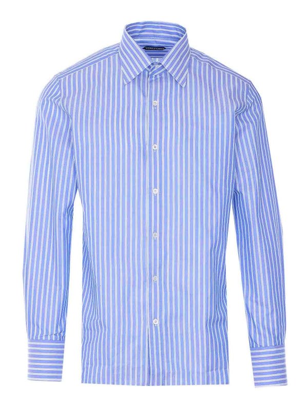 TOM FORD: shirts - Blue Wide Striped Shirt