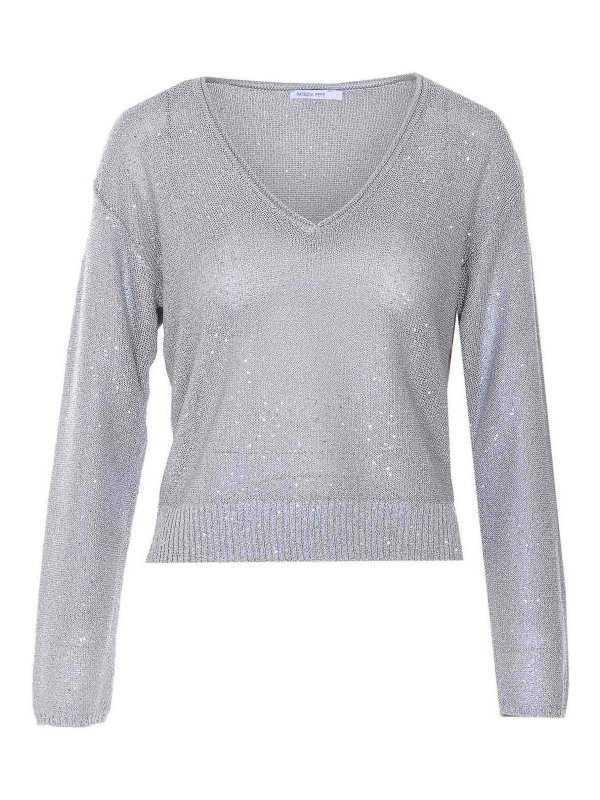 PATRIZIA PEPE: maglia collo rotondo - Maglione grigio con paillettes